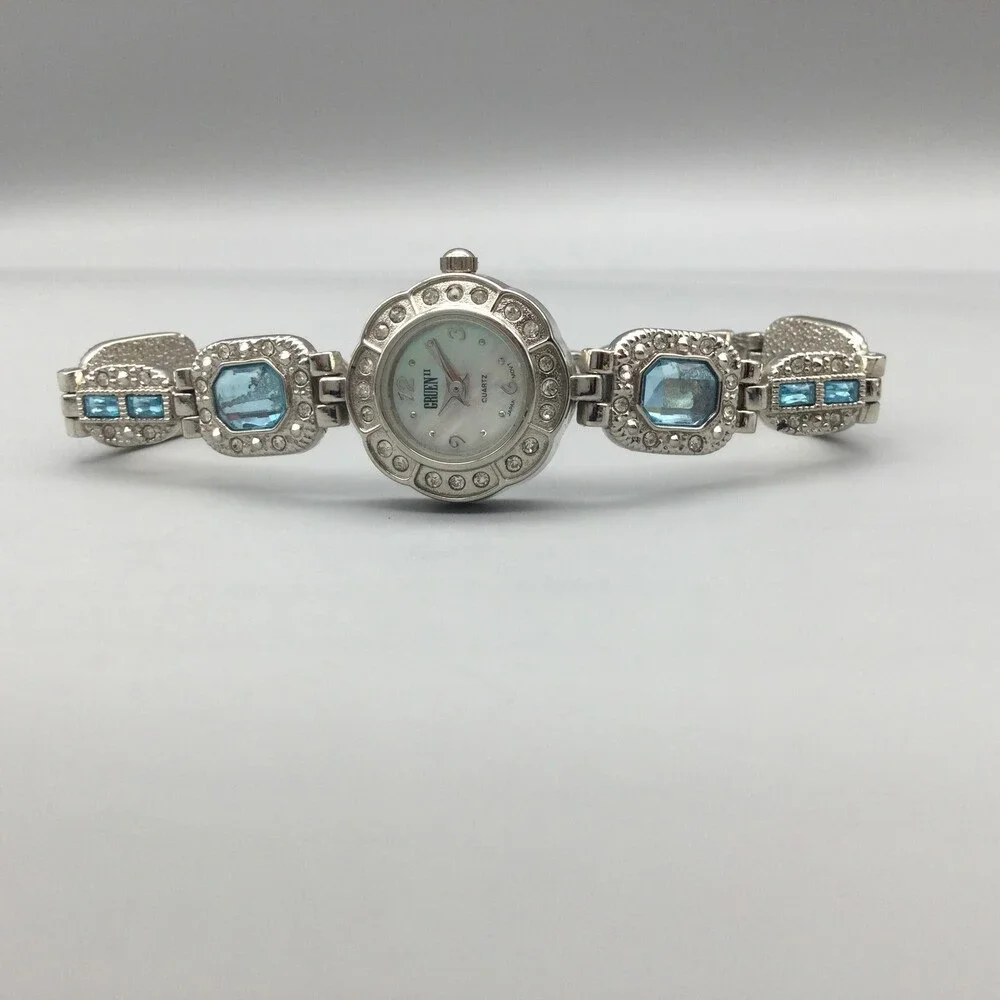 Gruen Womens Watch 21mm Mother Of Pearl Dial Blue Crystal New Battery 8